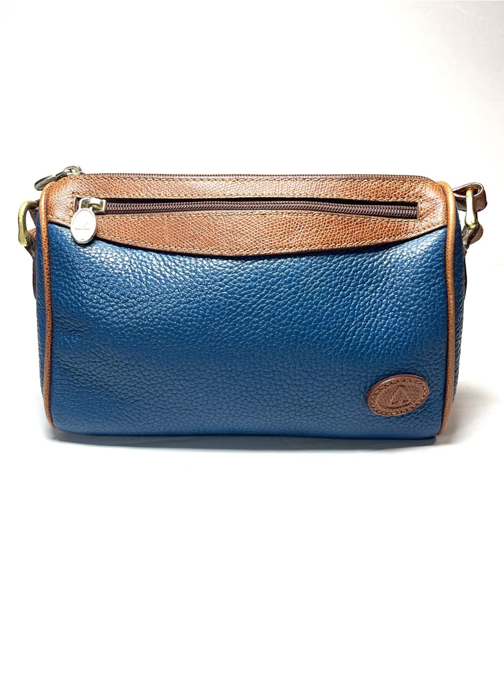 Liz Claiborne Blue and Brown Pebbled Leather Crossbody Bag